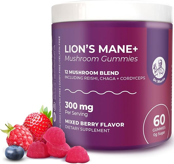 DR. MORITZ Lions Mane Gummies for Adults and Kids 4+ – Mushroom Gummies for Adults with 12-in-1 Brain & Immune Support Blend – Includes Reishi, Chaga & Lion’s Mane – No Sugar Added, Non-GMO (60 Count)