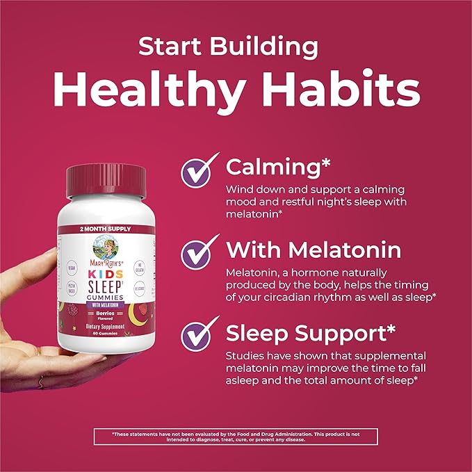 MARYRUTH'S Melatonin Gummies for Kids | 2 Month Supply | Sleep Gummy for Kids Ages 4+ | Melatonin 1 mg | Relaxation & Sleep Support | Vegan | Gluten Free | 60 Count