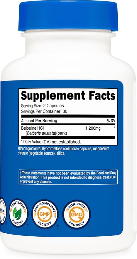 Nutricost Berberine HCl 600mg, 60 Capsules (2 Bottles) - Gluten Free, Veggie Caps, Non-GMO