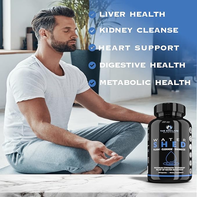 Water Pills Diuretic Water Retention - Liver Detox, Kidney Cleanse, Weight, Swelling Legs & Feet, Edema, Bloating Relief, Fluid Balance - Dandelion Vitamin B6 Green Tea Watershed Max Strength 60ct (1)