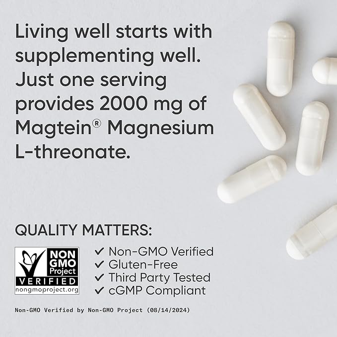 Sports Research® Magnesium L-Threonate Capsules 2000mg - High-Absorption Magtein® for Enhanced Brain Health, Memory, Focus & Restful Sleep Support - Vegan · Non-GMO · Gluten Free - 180 Count