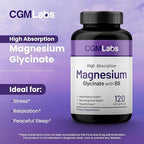 CGM Labs Magnesium Glycinate with Vitamin B6, 240mg Elemental Magnesium & 25mg B6, High Absorption for Sleep Support, Calm & Muscle Relaxation, Gentle on Stomach, Non-GMO, Gluten Free, 120 Capsules