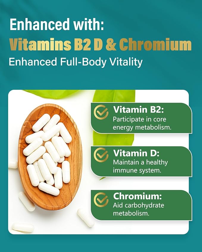 GLP-1 Supplement 100 Billion Akkermansia Probiotic & Prebiotic for Gut Health & Digestion, Metabolism & Energy Support with Vitamin B2 & D, Green Tea and Chromium - Non-GMO | 90 Capsules