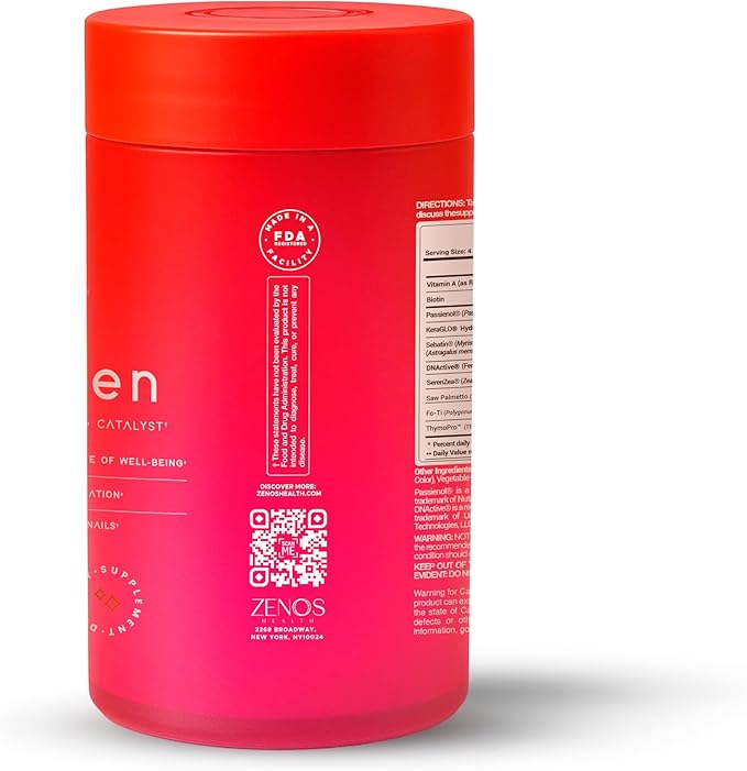Zenos Health BeautyZen - Beauty Supplement for Hair Growth with DHT Blocker, Biotin Collagen Keratin & Antioxidants Supplement, Androgen Blocker, Anti Aging, Keratin Complex - Made in USA, 120 Caps