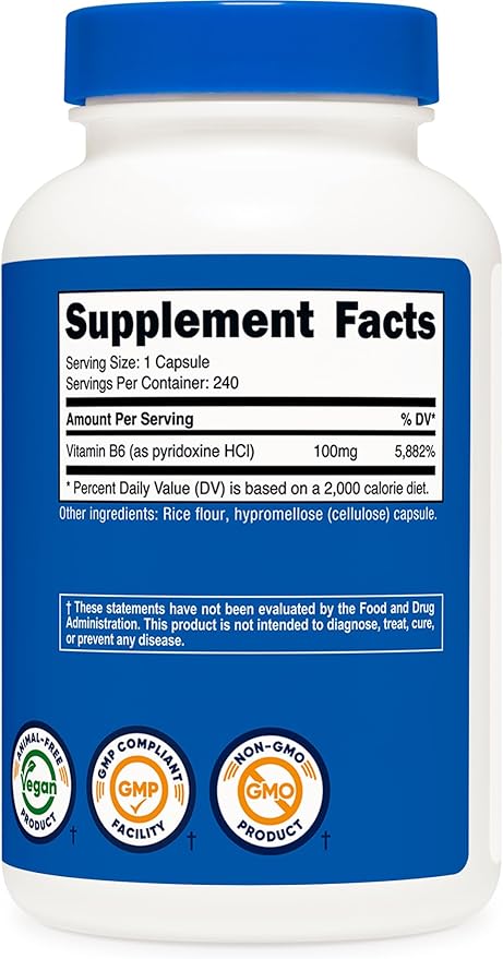 Nutricost Vitamin B6 (Pyridoxine HCl) 100mg, 240 Capsules