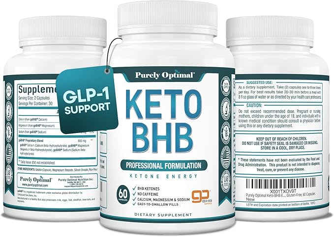 Purely Optimal Keto BHB Capsules – Exogenous Ketone Pills for Ketosis Support, Sustained Energy, Focus & Metabolism – for Women & Men, 60 Capsules
