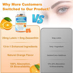 Sugar Free Lutein Gummies 25mg, Lutein and Zeaxanthin Supplements for Eye Health, 13-in-1 Eye Care Formula with Omega-3 Saffron&Vitamins-Vision Health, Eye Strain, Dry Eyes, Vegan Orange Flavor 60 Cts