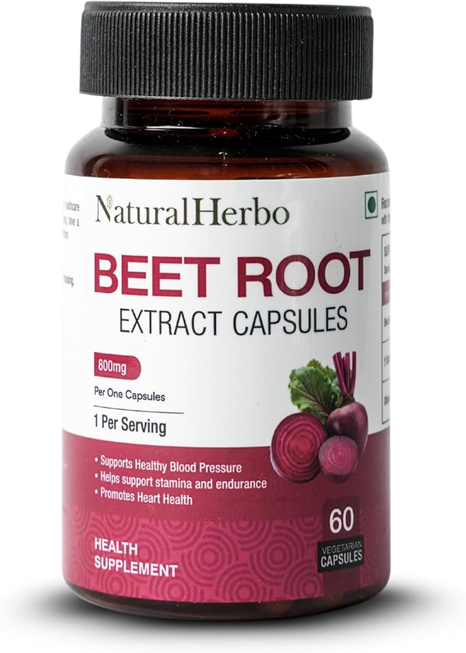 Beetroot Capsules 800mg Tablets | Heart Health, Blood Pressure Support Supplement for Natural Energy & Antioxidant Boost Extract Supplement | Ayurveda Suggested (60 Vegan Capsules)