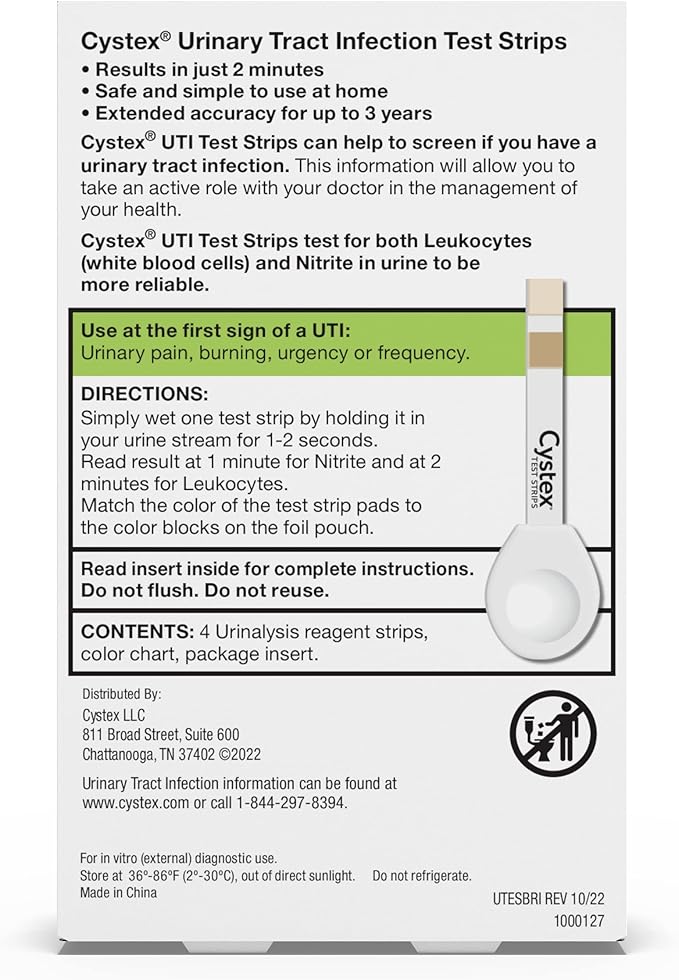 Cystex Urinary Tract Infection Support Cranberry Prebiotic Supplement for UTI Protection & Urinary Health Maintenance, D-Mannose & Vitamin C, 7.6 oz (2 Pack) + Cystex Urinary Tract (UTI) Test Strips for Women & Men, FSA HSA Eligible & Approved, at Home...