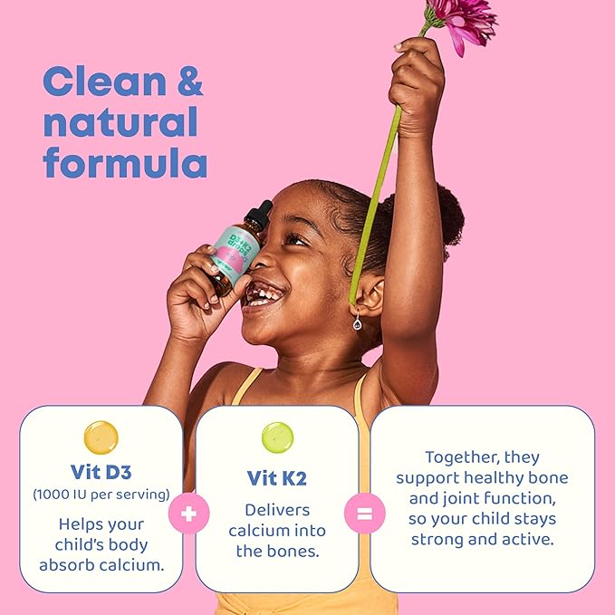JoySpring Vitamin D3 Kids Drops with K2 – Liquid Supplement for Calcium Absorption & Joint Health – 360 Servings (2 fl oz) – Vitamin D Kids Ages 3-18