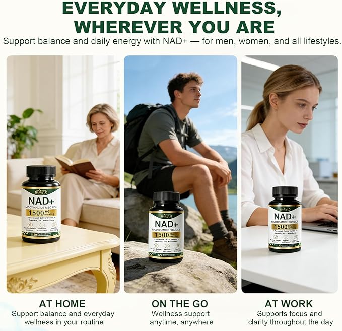 NAD+ Supplement 1500mg, NR NMN Replacement with Resveratrol, Urolithin A, CoQ10 & Quercetin - NAD Plus for Cellular Energy, Healthy Aging & Stamina for Women & Men - 120 Capsules -2pcs