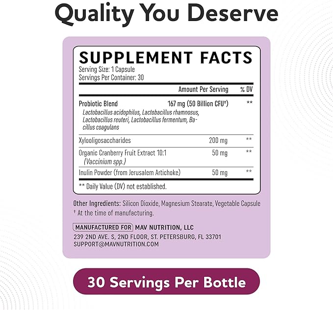 Vaginal Probiotics | 50 Billion CFU for Vaginal Health & pH Balance for Women | Healthy Odor & Yeast Balance | Womens Probiotics and Prebiotics with Cranberry Extract | Gluten-Free, Vegan | 30 Ct