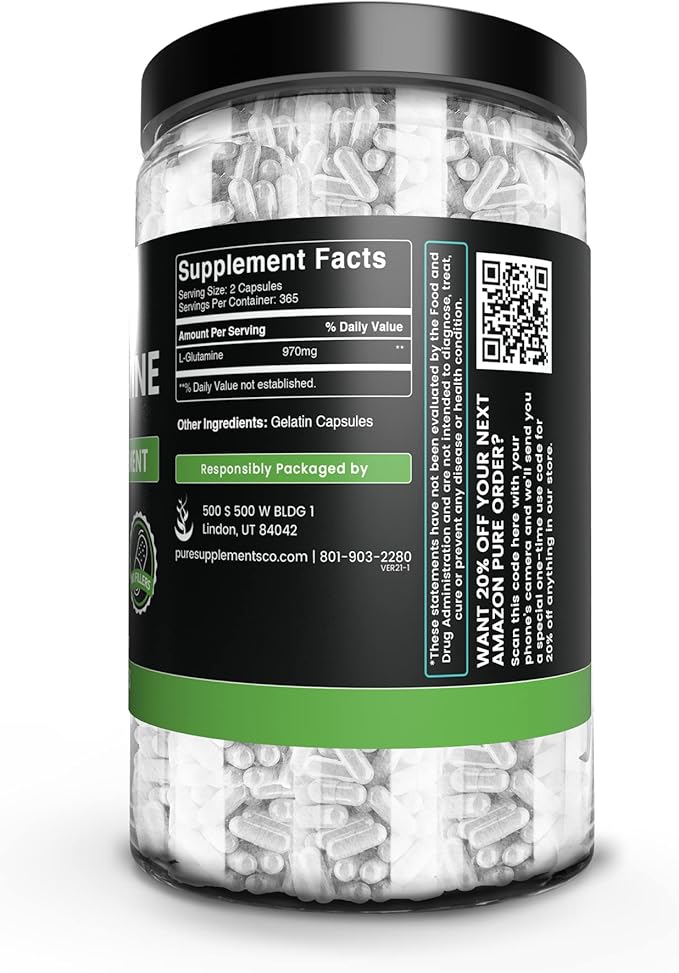 Pure Original Ingredients L-Glutamine (730 Capsules) No Magnesium Or Rice Fillers, Always Pure, Lab Verified