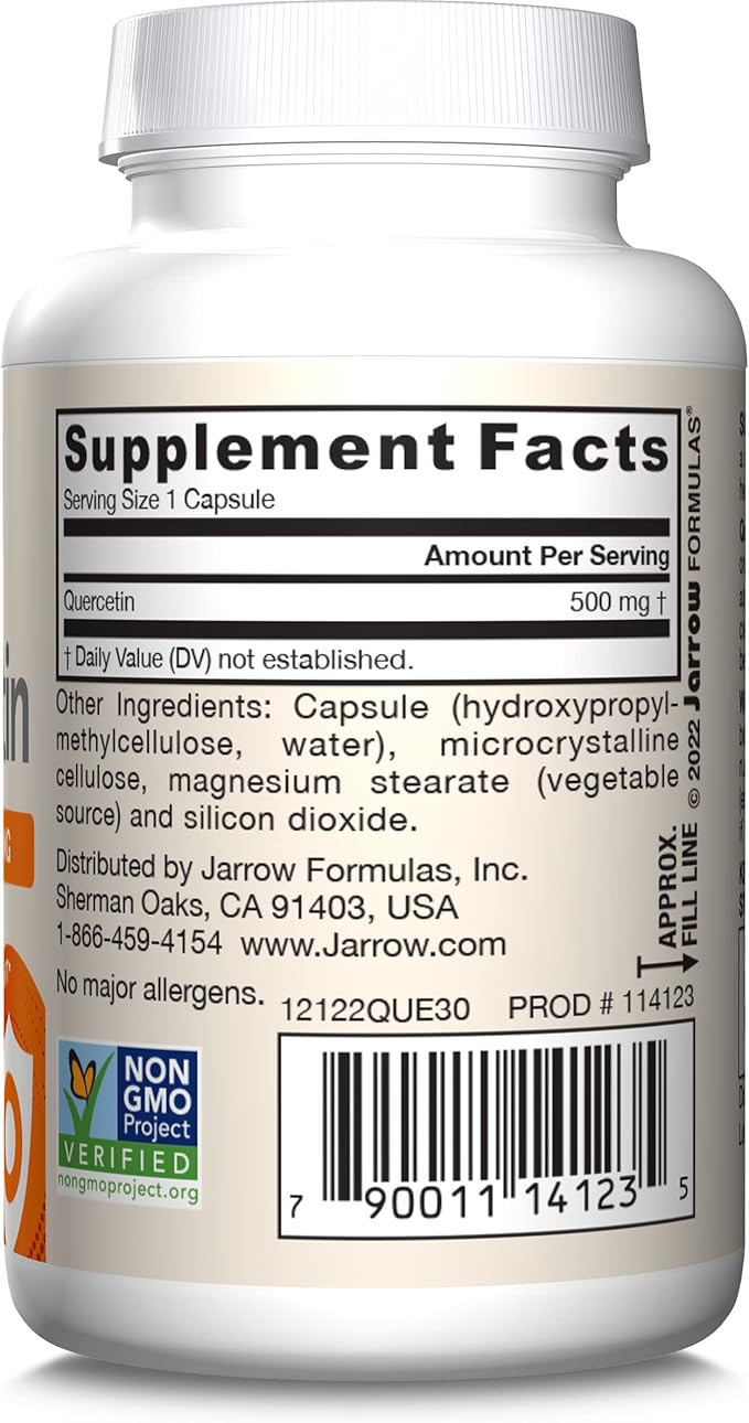 Jarrow Formulas Quercetin 500mg Capsules - 30 Veggie Caps - Supports Antioxidant Status, Cardiovascular Health & Immune Health - 30 Servings