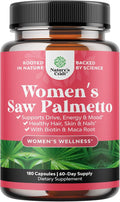 Extra Strength Saw Palmetto for Women - DHT Blocker Restoring Hair Vitamins for Hair Health - 500mg Pure Saw Palmetto Capsules with Maca Root & Biotin for Stronger Healthier Looking Hair 180 Count