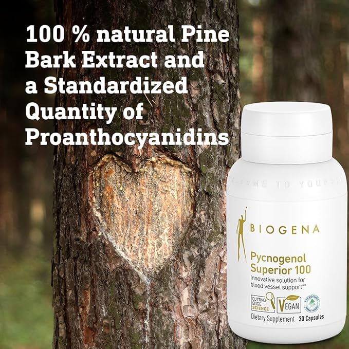 Biogena Pycnogenol 100 mg Gold with Premium Patented French Maritime Pine Bark Extract (Pinus Pinaster) to Support Blood Circulation