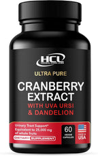 Cranberry Extract Pills - Super Strength 50:1 Whole Fruit Concentrate Equals to 25,000mg of Fresh Cranberries Plus Dandelion & Uva Ursi - Natural UTI Support - Kidney Cleanse & Urinary Tract Health
