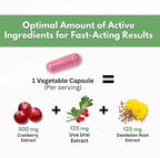Cranberry Extract Pills - Super Strength 50:1 Whole Fruit Concentrate Equals to 25,000mg of Fresh Cranberries Plus Dandelion & Uva Ursi - Natural UTI Support - Kidney Cleanse & Urinary Tract Health
