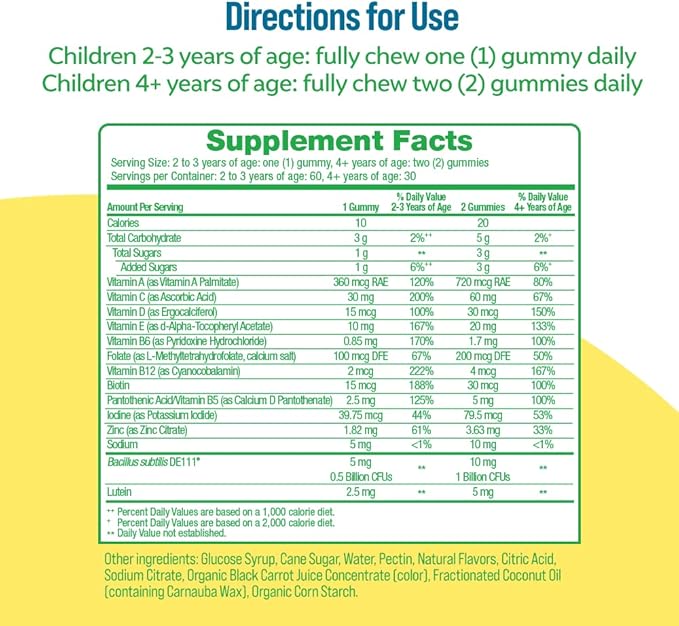 Culturelle Kids Multivitamin + Probiotic for Kids (Ages 2+), Peach-Orange & Mixed Berry Flavor - Digestive Health & Immune Support Gummies with Lutein to Support Eye Health, 60 Count (Pack of 2)