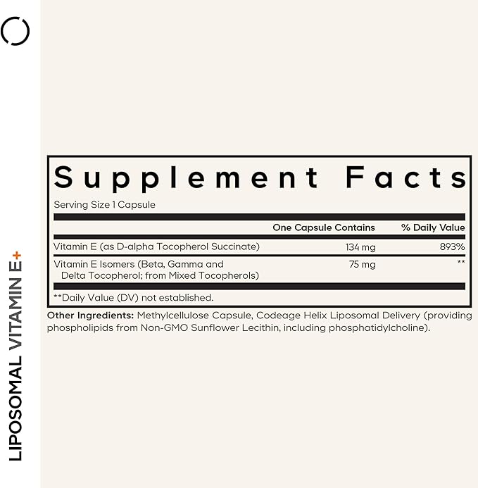 Codeage Liposomal Vitamin E Supplement - All Vitamin E Tocopherols - 3-Month Supply - Alpha Tocopherols, Beta, Gamma, and Delta - Liposomal Mixed Tocopherols - Non-GMO Phospholipid - 90 Capsules