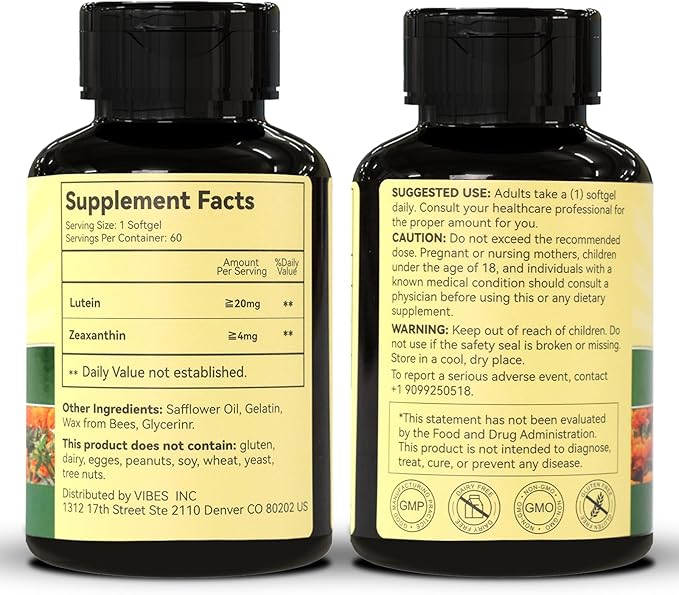 Lutein for Eyes, Lutein 20mg, Lutein and Zeaxanthin Supplements, Eye Supplements, Eyestrain Relief & Support Vision Health, Vegan, 60 Softgels (Pack of 2)