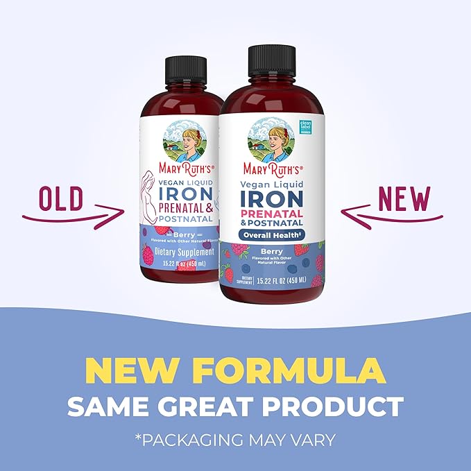 MaryRuth’s Prenatal Postnatal Iron Liquid | Iron Supplement for Prenatal & Postnatal | with Ferrochel | Red Blood Cell Production | Sugar Free | Vegan | Non-GMO | Gluten Free | 15.22 Fl Oz