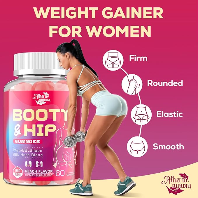 Booty Gummies for Women - BBL Gummies with Bovine Collagen Peptides - Herbal Blend with Aguaje, Fenugreek, Kwao Krua, Wild Yam, Blessed Thistle, Vitamin C & Zinc - Delicious Peach Flavor