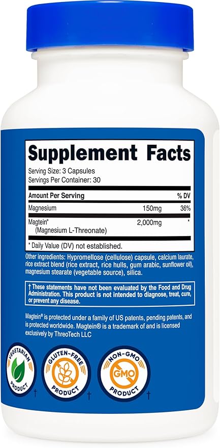 Nutricost Magtein Magnesium L-Threonate 2,000mg, 90 Capsules - Gluten Free, Vegetarian, 30 Servings