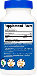 Nutricost Magtein Magnesium L-Threonate 2,000mg, 90 Capsules - Gluten Free, Vegetarian, 30 Servings