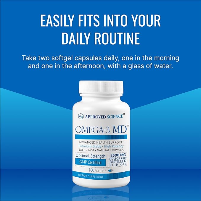 Omega-3 MD - EPA & DHA Supplement - 2500mg Omega 3 Fish Oil for Heart Health, Brain Support, Joint Comfort, & Overall Wellness - 2 Bottles - 6 Month Supply