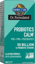 Garden of Life Dr. Formulated Pre, Post & Probiotics Calm 50 Billion CFU Daily 3-in-1 Complete Supplement with Ashwagandha – Mood Support, Digestive & Immune Support, 30 Vegetarian Capsules