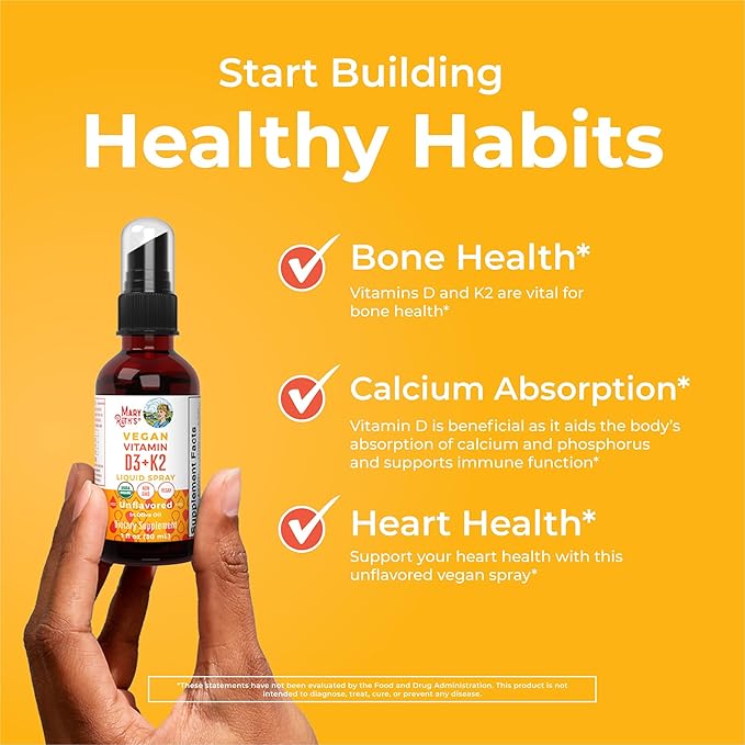 MaryRuth's Organic D3 + K2 Spray for Adults & Kids for Bone Health | Vitamin D3 as Cholecalciferol | Vitamin K2 | Immunity | Mineral Absorption | Heart Health | Vegan | Non-GMO | Gluten Free | 1 Fl Oz