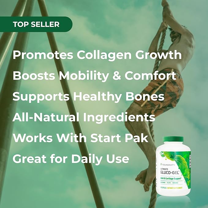 Youngevity Ultimate Gluco-Gel -for Tendons, Bones & Cartilage | Contains Glucosamine, Gelatin & Manganese | 240 Capsules | 2 Bottles