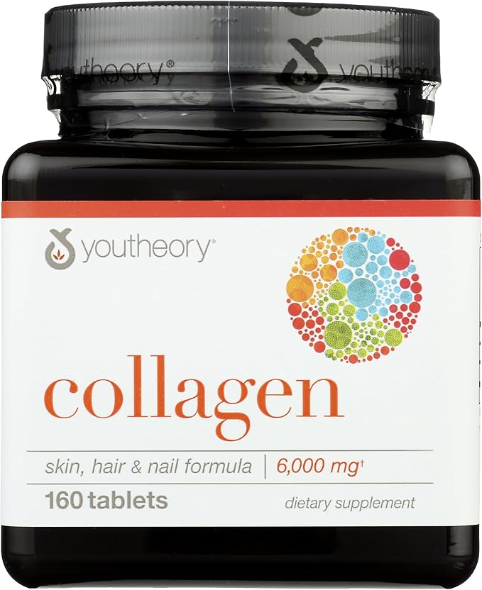 Youtheory Advanced Collagen with Vitamin C - 6,000 mg Hydrolyzed Collagen Peptides & Amino Acids - Hair, Nails, Joints & Bones Support - 160 Tablets (26-Day Supply)*