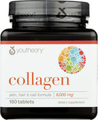 Youtheory Advanced Collagen with Vitamin C - 6,000 mg Hydrolyzed Collagen Peptides & Amino Acids - Hair, Nails, Joints & Bones Support - 160 Tablets (26-Day Supply)*