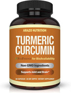 Arazo Nutrition Turmeric Curcumin with BioPerine Black Pepper Extract - 1300mg Per Serving - Joint Support Nutritional Supplements - 100% Herbal Tumeric Root Capsules