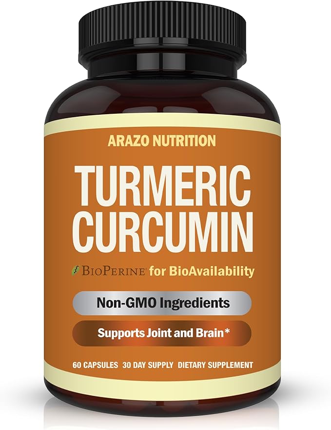 Arazo Nutrition Turmeric Curcumin with BioPerine Black Pepper Extract - 1300mg Per Serving - Joint Support Nutritional Supplements - 100% Herbal Tumeric Root Capsules