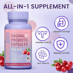 UniVitaSion Vaginal Probiotics for Women pH Balance, Lactobacillus Prebiotic Complex, Cranberry Extract, D-Mannose for Protect Vaginal Health Flora, Vaginal Odor Control - 30 Billion CFU, 60 Capsules