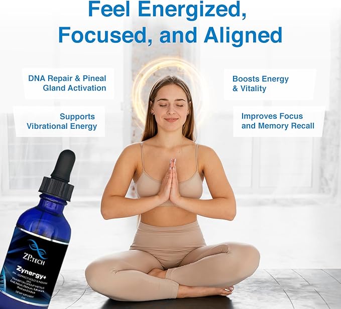 Zynergy Plus Colloidal Gold Liquid | All Natural, Pure Monoatomic 24k Food Grade Mineral Au & Indium | Ormus Gold Oil Supports Pineal Gland, Anti-Aging, Meditation, Yoga, Third Eye