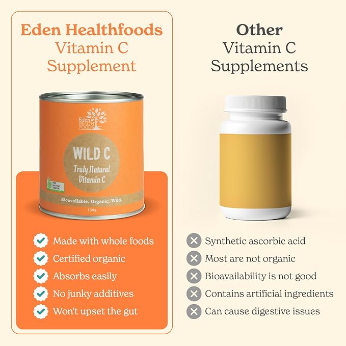 Eden Healthfoods Organic Vitamin C Powder - Pure, Wild-Harvested Vitamin C, Non-Toxic and Natural, 150g Wild C