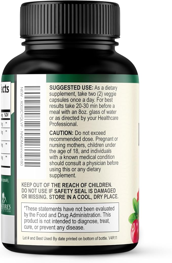 D-Mannose 1000mg Per Serving - Cranberry & Hibiscus - Effective Fast-Acting, Flush The Impurities for Bladder, Urinary Tract Health Support Supplement, for Women and Men, USA Bottled - 180 Capsules