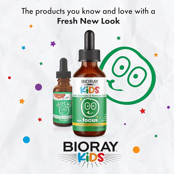 BIORAY Kids NDF Focus, Citrus - 4 fl oz - Supports Cognitive Function, Enhances Clarity & Promotes Steady Energy Levels - Non-GMO, Vegetarian, Gluten Free - 2-4 Month Supply