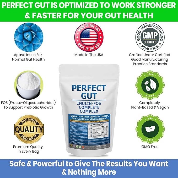 Perfect Gut: Inulin FOS Powder for Gut Health. Prebiotic Inulin. Unique Prebiotic 95% FOS Inulin Agave Fiber