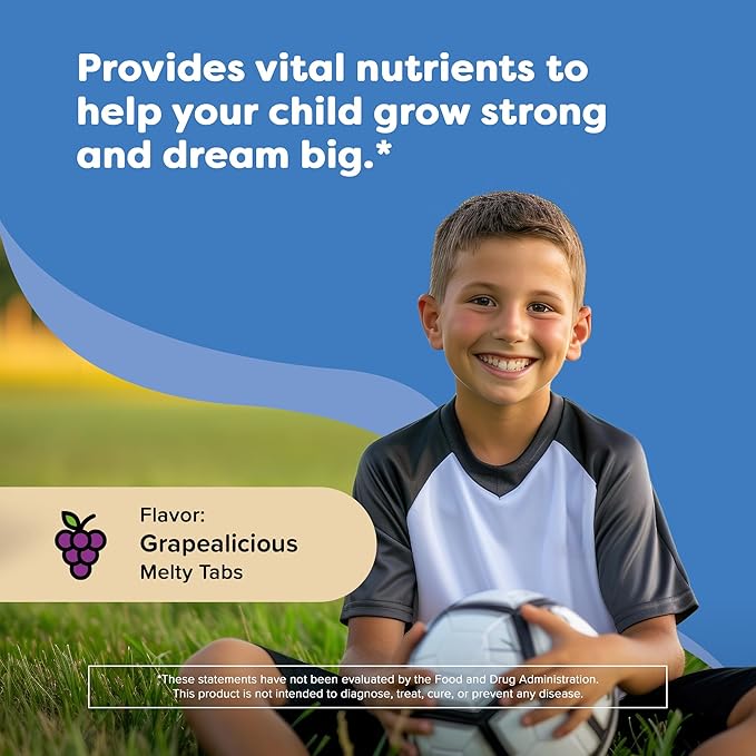 Renzo's Hercules Healthy Growth Calcium Supplement with Vitamin D3, K2 & Aquamin - Vitamins for Kids Height, Ages 2+, Dissolvable, 60 Grape-Flavored Melty Tabs