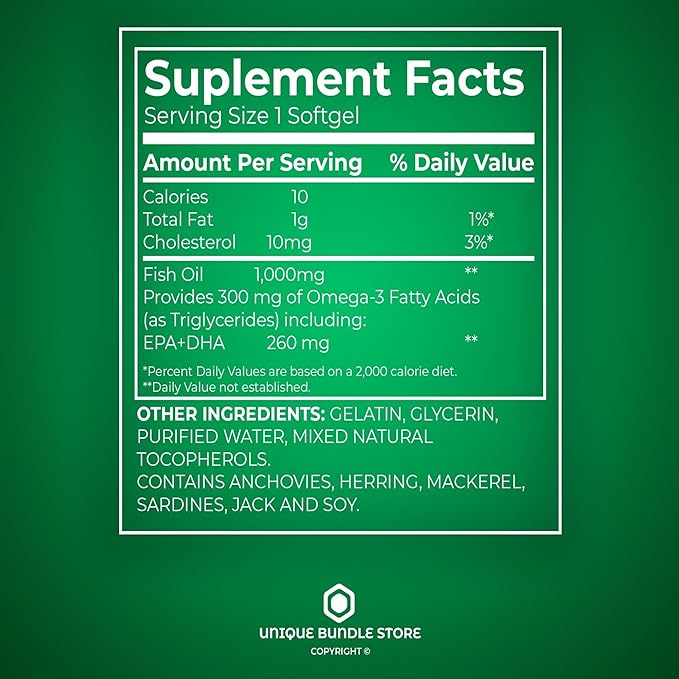Omega 3 Fish Oil 1000mg – 60 Softgels, Omega-3 Supplements for Women and Men, Fish Oil Fatty Acid, Daily Essential Supplement (Pack of 3)