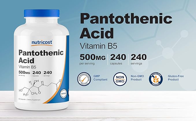 Nutricost Pantothenic Acid (Vitamin B5) 500mg, 240 Capsules (3 Bottles)