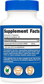 Nutricost NMN (Nicotinamide Mononucleotide) 500mg, 60 Capsules - Vegetarian Friendly, 30 Servings, Gluten Free, GMO Free