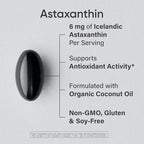 Sports Research Astaxanthin Supplement from Algae - Softgels for Antioxidant Activity, Skin & Eye Health Support - Made with Coconut Oil, Non-GMO Verified & Gluten Free - 6mg, 120 Count