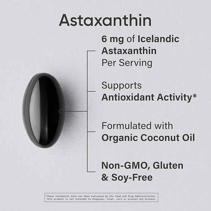 Sports Research Astaxanthin Supplement from Algae - Softgels for Antioxidant Activity, Skin & Eye Health Support - Made with Coconut Oil, Non-GMO Verified & Gluten Free - 6mg, 120 Count