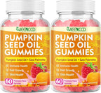 2 Pack Pumpkin Seed Oil Gummies with Saw Palmetto, Pumpkin Seed Oil for Hair and Skin Health, Pumpkin Seed Extract for Women Men, Sugar-Free, Raspberry Flavor, 120 Count
